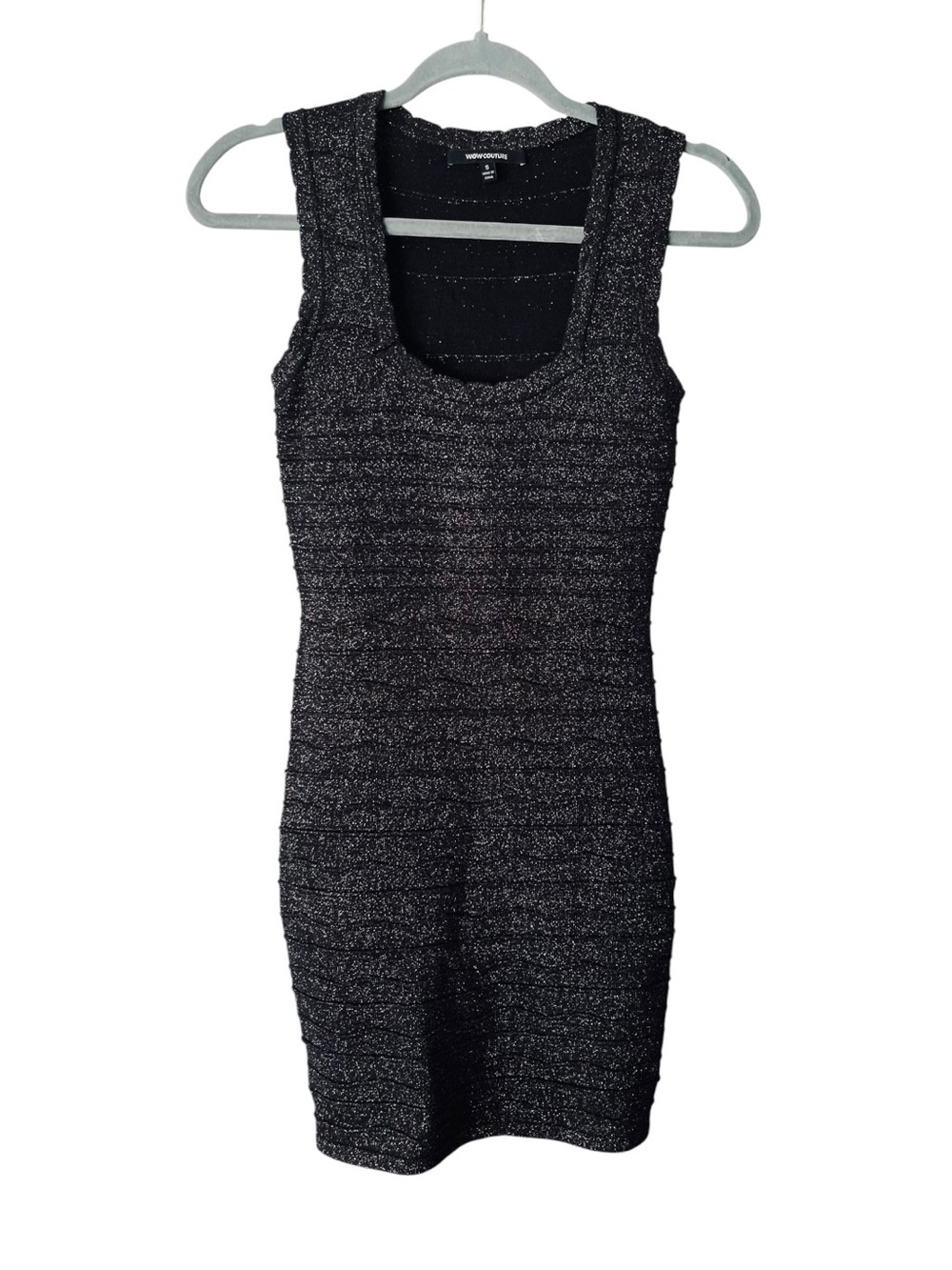 WOW COUTURE Metallic Shimmer Bandage Bodycon Sweater Dress Black Silver S